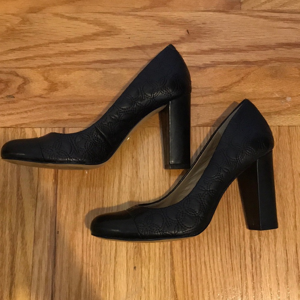 Quilted leather block heel pumps